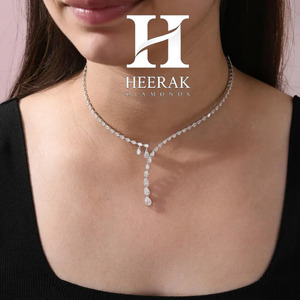 Luxury Asymmetric Pear Cut Lab Grown Diamond <b>Necklace</b> 18K White Gold VVS Clarity <b>D</b> Color Pear Shape Diamond Lariat Drop <b>Necklace</b> - Product Image 3