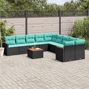 Set divano da 11 pezzi in Poly Rattan nero con cuscini eleganti collezione di mobili da esterno - Product Image 1