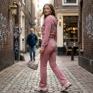 Ensemble de survêtement personnalisé avec strass, sweat à capuche oversize et pantalon évasé, effet délavé et usé, style streetwear, 2 pièces - Product Image 4