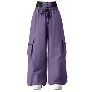 Pantalon de ski imperméable pour femme, couleur violette, fermeture à cordon, style cargo, vêtements de snowboard, respirant 10000 mm, polyester - Product Image 1