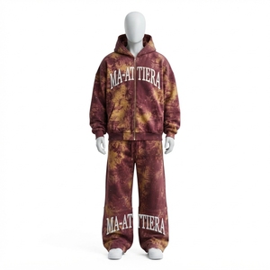 Men Tie Dye Hoodie Pants <b>Set</b> Zip Up Sweatshirt Wide Leg <b>Jogger</b> Pants <b>Matching</b> Two Piece Streetwear Tracksuit - Product Image 3