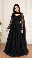 Gaun Anarkali Hitam Elegan Berpayet, Panjang Lantai, Lengan Panjang, Pakaian Pernikahan India Pakistan, Gaun Formal Tradisional Wanita