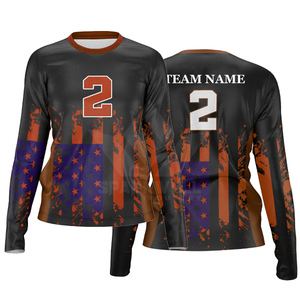 เสื้อวอลเลย์บอลแขนยาวสำหรับผู้หญิง พิมพ์ลายแบบ Sublimation ระบายเหงื่อได้ดี ทรงพอดีตัว คอกลม ผลิตจากโพลีเอสเตอร์ สำหรับผู้ใหญ่ - Product Image 3