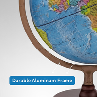 Grand globe de bureau en métal, carte du monde colorée et détaillée avec un support noir robuste |   Globe géographique éducatif pour les étudiants, décoration de bureau