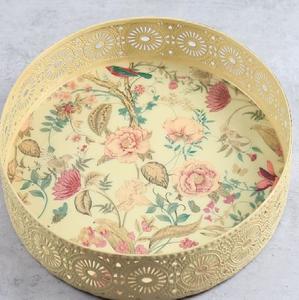 Bandeja de Servir Redonda de Madera de Lujo con Diseño Floral de Limón, Bandeja Decorativa para Mesa de Centro, Bandeja Decorativa para el Hogar - Product Image 2