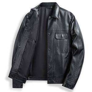 <b>Men's</b> High Quality Casual Leather <b>Jacket</b> for Spring and Autumn Windproof and Light <b>Long</b> Sleeve Winter <b>Jacket</b> - Product Image 1