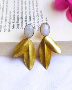 Pendientes colgantes de latón chapado en oro con diseño de hoja de planta de piedra natural, joyería de estilo bohemio para mujer - Product Image 5