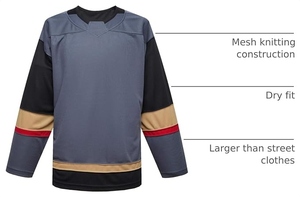 Custom Men's Blank Grey Ice Hockey Jersey - Sublimated Quick-Dry Mesh Fabric Athletic Uniform with Gold Red Stripes for Training - Product Image 2