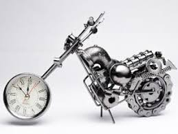 Vintage Royal Bullet Motor Bike with Antique <b>Clock</b>, Rustic Iron Metal - Product Image 4