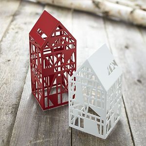 โคมไฟรูปทรงบ้านโลหะ สีแดงขาว งานฝีมือ ตกแต่งคริสต์มาส - Product Image 1