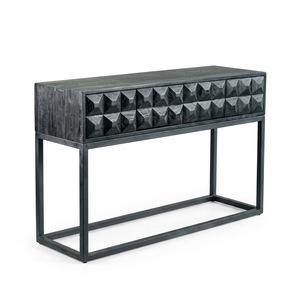 Dice <b>Console</b> <b>Black</b> Modern Wooden Entryway Table Featuring Geometric Diamond Pattern Carved Facade And Sleek Metal Frame Base - Product Image 1