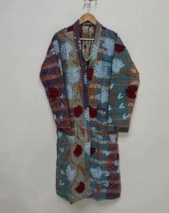 Kimono Largo Estampado con Parches Florales Vintage para Mujer, Hecho a Mano con Fibra de Bambú, Suave, para Usar en Verano y Otoño - Product Image 2