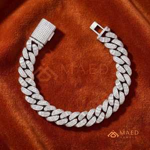 สร้อยข้อมือเงินแบบ Cuban Link ประดับเพชรโมอิสซาไนต์ สร้อยข้อมือแฟชั่นสวยงาม เหมาะสำหรับใส่ทุกวัน เป็นของขวัญ สไตล์ไมอามี ชิคาโก สำหรับผู้ซื้อชาวเมืองไมอามีและชิคาโก - Product Image 3