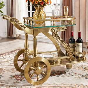 Chariot de bar mobile classique européen de luxe, chariot de service couleur laiton antique pour hôtel et banquet, OEM - Product Image 1