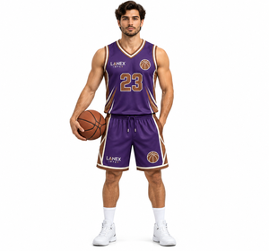 Ensembles d'uniformes de basketball pour hommes de haute qualité, couleur violette, pour clubs, écoles, équipes, maillots et shorts personnalisés, noms d'équipes personnalisés - Product Image 2