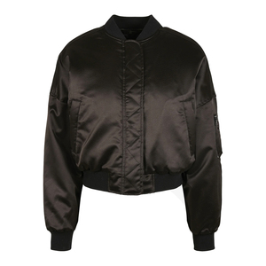 Chaqueta Bomber Corta de Satén para Mujer, de la Mejor Calidad, Color Negro, Acolchada, Transpirable, Ecológica, Resistente al Viento, con Cierre Completo en las Mangas, para Invierno - Product Image 1