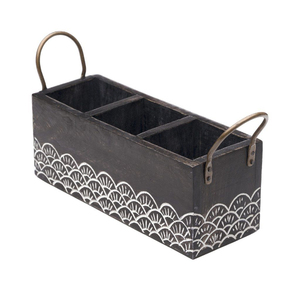 Eco Friendly Wooden <b>Kitchen</b> Cutlery Holder With Metal Handle and Print at Cheap Prices With the Sizes of 11x4x4 Inches - Product Image 1