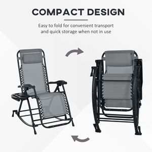 Set di 2 Poltrone Reclinabili Grigie a Gravità Zero con Portabicchieri e Supporti per Telefono, Set di Sedie per il Massimo Relax con Cuscini Inclusi - Product Image 4