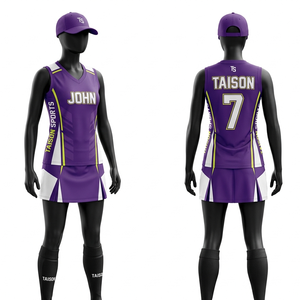 Uniforme de Hockey sobre Césped de Malla de Poliéster Premium de 180 GSM, Diseño de Paneles Morados y Blancos, Sublimación Personalizada - Product Image 1