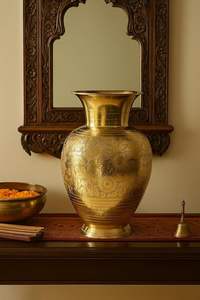 Jarrón de suelo de latón hecho a mano, moderno, con grabado Meenakari, acabado pulido, adornos de cristal, ecológico, alto, para decoración del hogar u oficina - Product Image 5