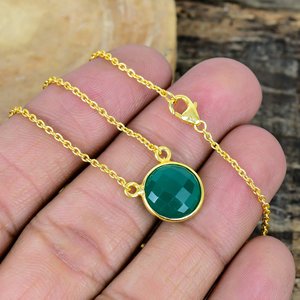Collar de Piedras Preciosas de Ónix Verde Natural en Forma Redonda, Cadena de Plata de Ley 925 con Micras de Oro de 18k - Product Image 4