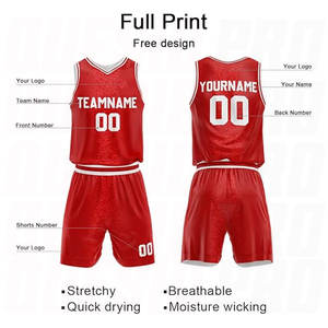 Conjunto de Uniforme de Baloncesto Halftone Rojo, Nuevo, Sin Mangas, para Hombre, en Tela de Poliéster, Cuello en V, Ropa Deportiva de Baloncesto - Product Image 4