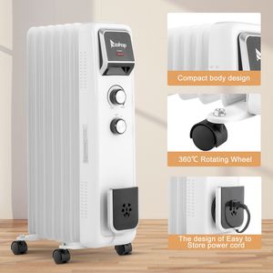 Radiatore Elettrico Portatile a Olio da 1500W per Camera da Letto, 3 Impostazioni di Calore, Termostato Regolabile, Protezione da Surriscaldamento, Spina USA - Product Image 2