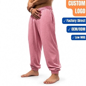 Pantalon de jogging décontracté pour homme en molleton rose chiné, style streetwear, logo personnalisé - Product Image 1
