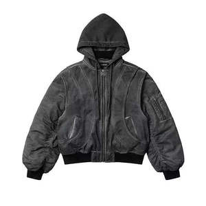 Sudadera con capucha de mezclilla personalizada de alta calidad, estilo vintage, hombros caídos, corte holgado, unisex, con cremallera, efecto desgastado, estilo streetwear. - Product Image 4