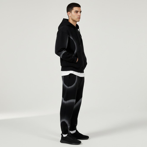 <b>Men's</b> Black Zip Up Hoodie And <b>Jogger</b> Tracksuit Set Gradient Color Sporty Two Piece Outfit Casual Sportswear 100% Cotton - Product Image 3