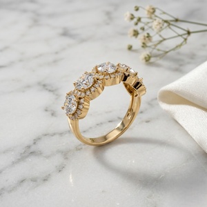 2.30CTW Round Cut Pave Halo Set Five <b>Stone</b> Band Ring - Product Image 2