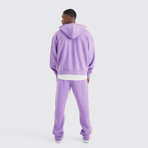 Conjunto Deportivo de Hombre, Sudadera con Capucha y Pantalones de Chándal, Color Morado, Algodón, Manga Larga, Cierre Frontal con Cremallera, Diseño Vintage con Letras, Corte Regular, Bolsillos Laterales, 2 en 1 - Product Image 2