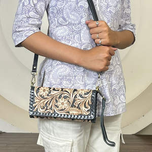 Nuevo Bolso de Mano de Cuero con Diseño Floral, Mini Cartera de Cuero Genuino de Vaca, Bolso Bandolera Triple con Correa para la Muñeca para Mujer - Product Image 4