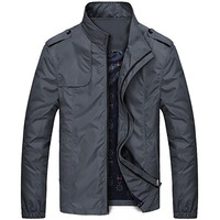 Veste décontractée coupe-vent bleue pour homme à col montant, manches régulières, fermeture éclair, couleur unie, en polyester, pour l'automne