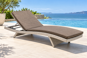 Modern PE Rattan <b>Sun</b> <b>Lounger</b> <b>with</b> Polyester <b>Cushion</b> Adjustable Reclining Outdoor Furniture Tapered Leg Design - Product Image 6