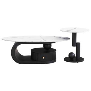 Set di 2 Tavolini da Caffè Moderni, Ovali e Rotondi, per Soggiorno - Product Image 5
