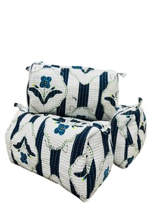 Multicolor Striped Handmade Hand Block Printed Cotton Quitled Travel Cosmetic <b>Makeup</b> Pouch - Set of 3 - Best Price - Product Image 3