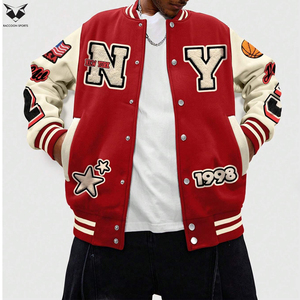 Good Selling Men Color Block Stitching Front Button Number Alphabet <b>Pattern</b> Pocket Casual College Baseball Varsity <b>Jackets</b> - Product Image 3
