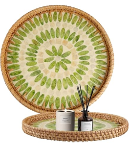 Customize Wholesaler Mother of Pearl Ceramic <b>Tray</b> <b>Table</b> Decor Woven Rattan Serving <b>Tray</b> Made in Vietnam by KingCraftViet - Product Image 2