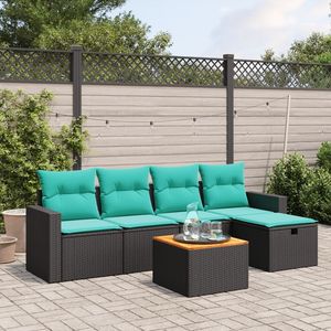 Juego de sofás de patio de ratán sintético negro de 6 piezas con cojines, sofás de jardín - Product Image 1