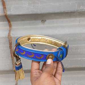 Collar de Cuero Azul para Perro con Letras Doradas con Cuentas, Estilo Bohemia, Borla Decorativa, Cierre de Hebilla Personalizado, para Todas las Estaciones - Product Image 3