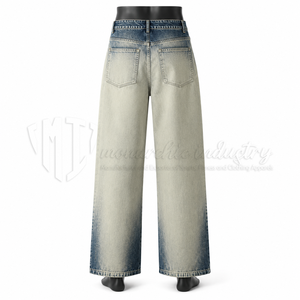 Pantalones Vaqueros Anchos de Mezclilla Azul Lavado para Hombre, Estilo Urbano, con Bolsillos Utilitarios, de Tela Gruesa y Ecológica, Venta al por Mayor - Product Image 2
