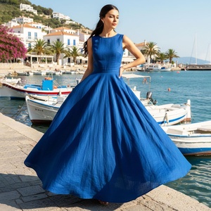 Robe Midi Vintage 2026 100% Coton Sans Manches Taille Haute Coupe Évasée Robe de Mariée Grande Taille pour Vacances - Product Image 1