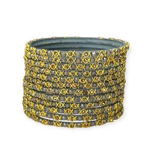 Bracelets en verre gris de créateur haut de gamme, finition polie, spécial mariage, avec perles d'imitation, plaqué or, ensemble tendance avec clous décoratifs - Product Image 3