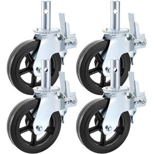 Set di 4 Ruote Girevoli da 8 Pollici con Doppio Freno, Nucleo in Ferro, Ruote in Poliuretano, Gambe Regolabili, Capacità di Carico 1100 LBS per Ruota - Product Image 1