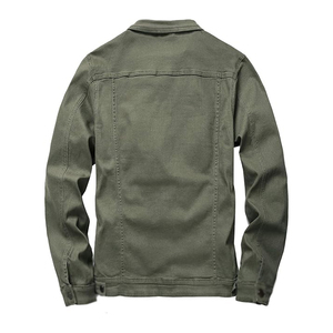 เสื้อแจ็คเก็ตยีนส์สีเขียวมะกอกสำหรับผู้ชาย ทรงปกติ ปิดด้วยเชือกผูก สไตล์วินเทจลำลอง สำหรับฤดูใบไม้ร่วง สีพื้น ผ้าทอ คุณภาพสูง - Product Image 2