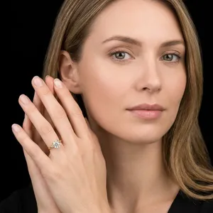 Elegante Anillo de Compromiso Solitario con Diamante Cultivado en Laboratorio de 0.64 Quilates, Oro Amarillo de 14k, Detalle de Acento Oculto, Estilo Minimalista para Boda o Fiesta - Product Image 1