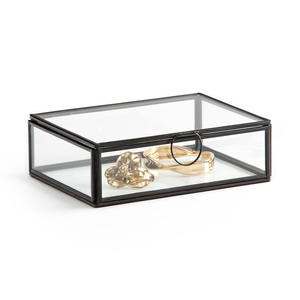 Caja de joyería de vidrio con marco de metal negro, estuche de almacenamiento transparente para anillos y accesorios, organizador de exhibición, caja de joyería decorativa - Product Image 2