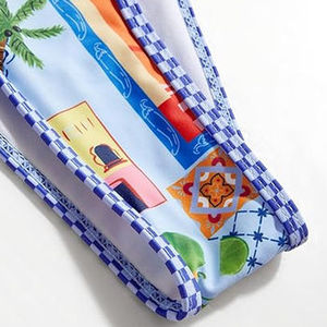 Top de bikini halter estampado para mujer con cordón ajustable, patrón azul, elastano elástico, poliéster, ajuste regular - Product Image 3