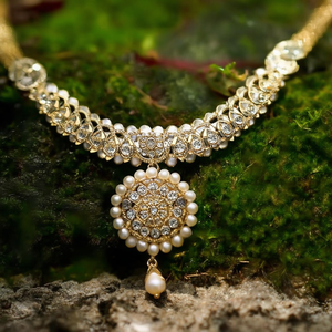 Conjunto de Collar Geométrico de Diseño 11058837GL con Imitación de Diamante Americano, Perla, Chapado en Oro, Joyería Fina, Zirconia y Perla - Product Image 3